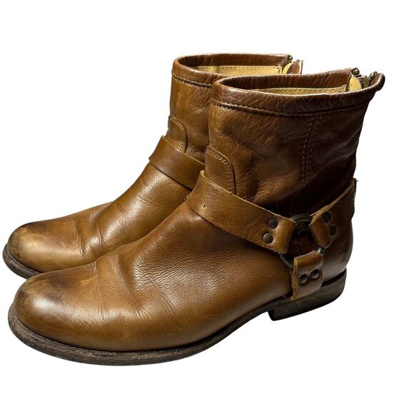 Frye Womens Boots Size 9B  Brown Phillip Harness 76870 Short Leather Horse Biker - Picture 1 of 15